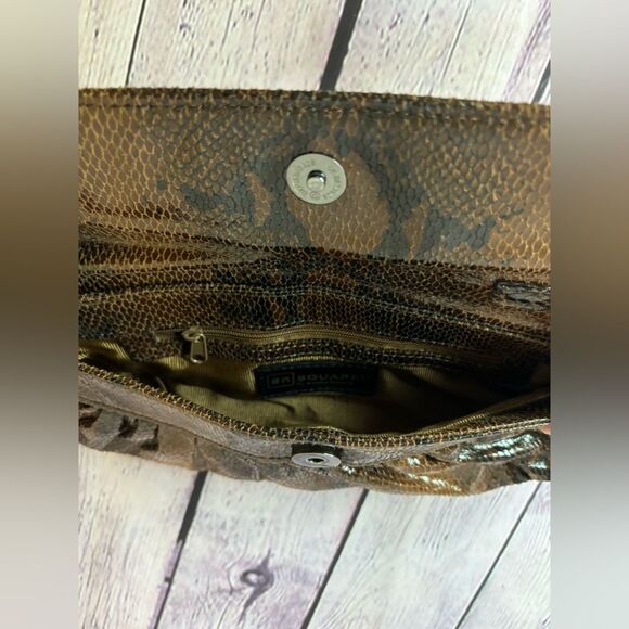 Sondra Roberts SR Squared Classic Minimalist Black Tan Python Clutch Purse - Picture 8 of 12